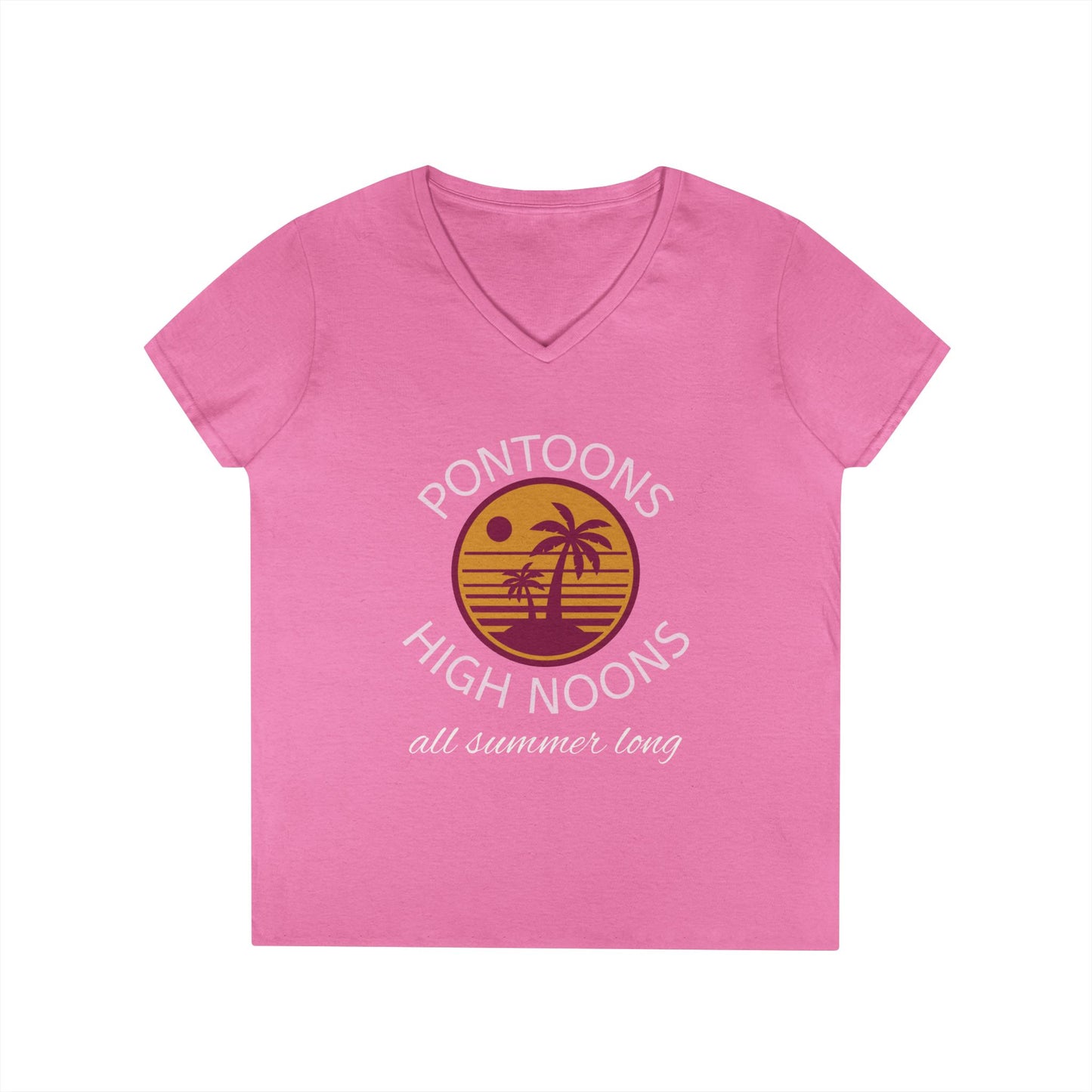 Summer Vibes Ladies' V-Neck T-Shirt - Pontoons High Noons Design