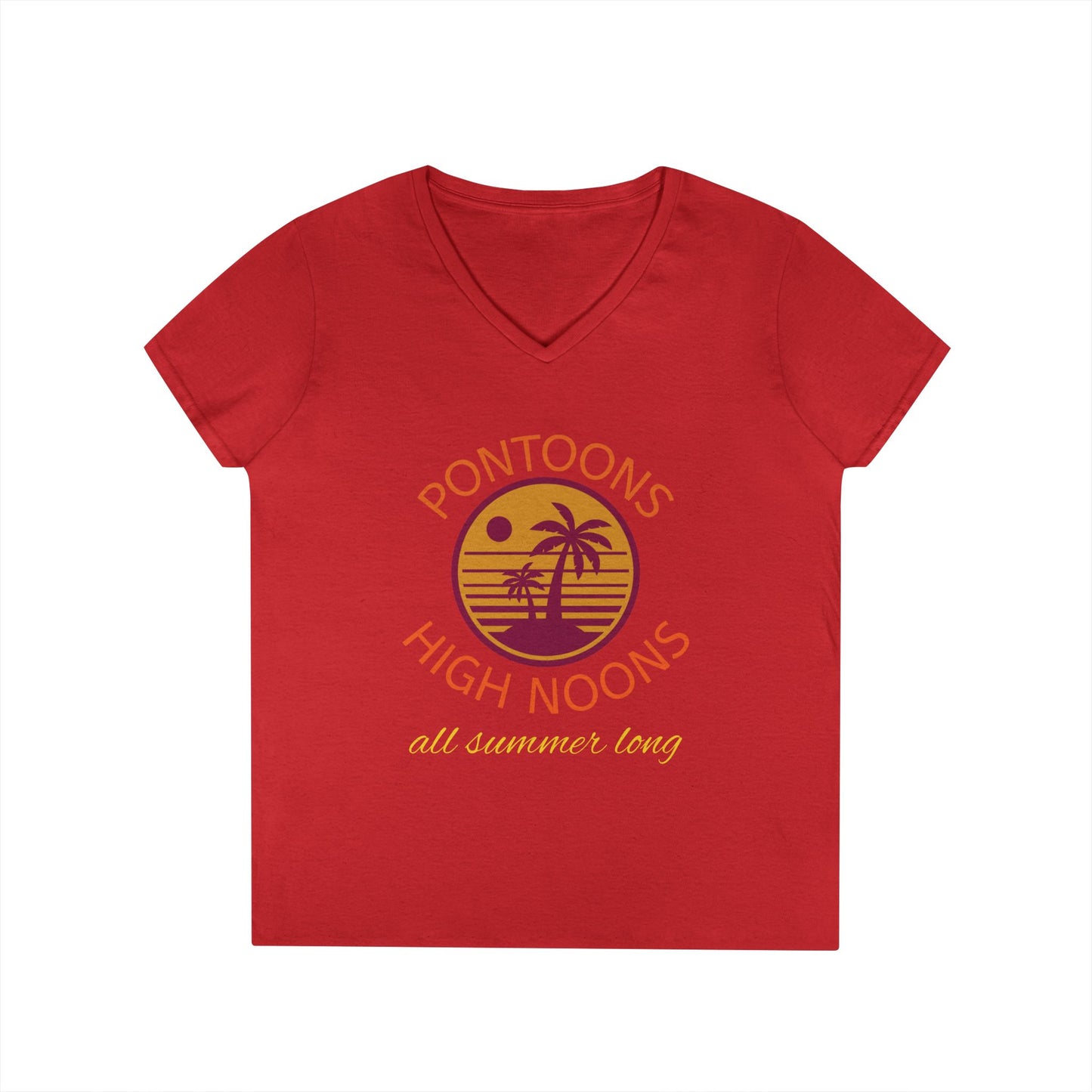 Summer Vibes Ladies' V-Neck T-Shirt - Pontoons High Noons Design