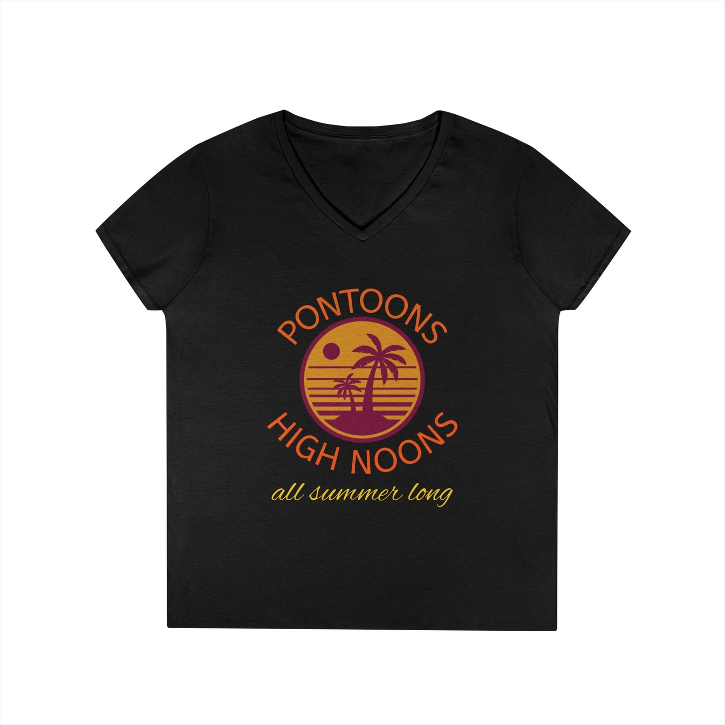 Summer Vibes Ladies' V-Neck T-Shirt - Pontoons High Noons Design