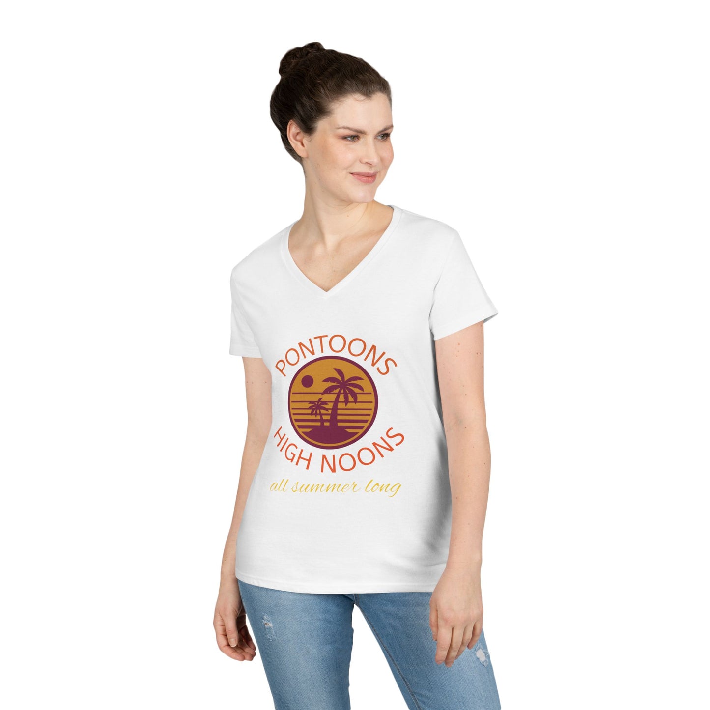 Summer Vibes Ladies' V-Neck T-Shirt - Pontoons High Noons Design