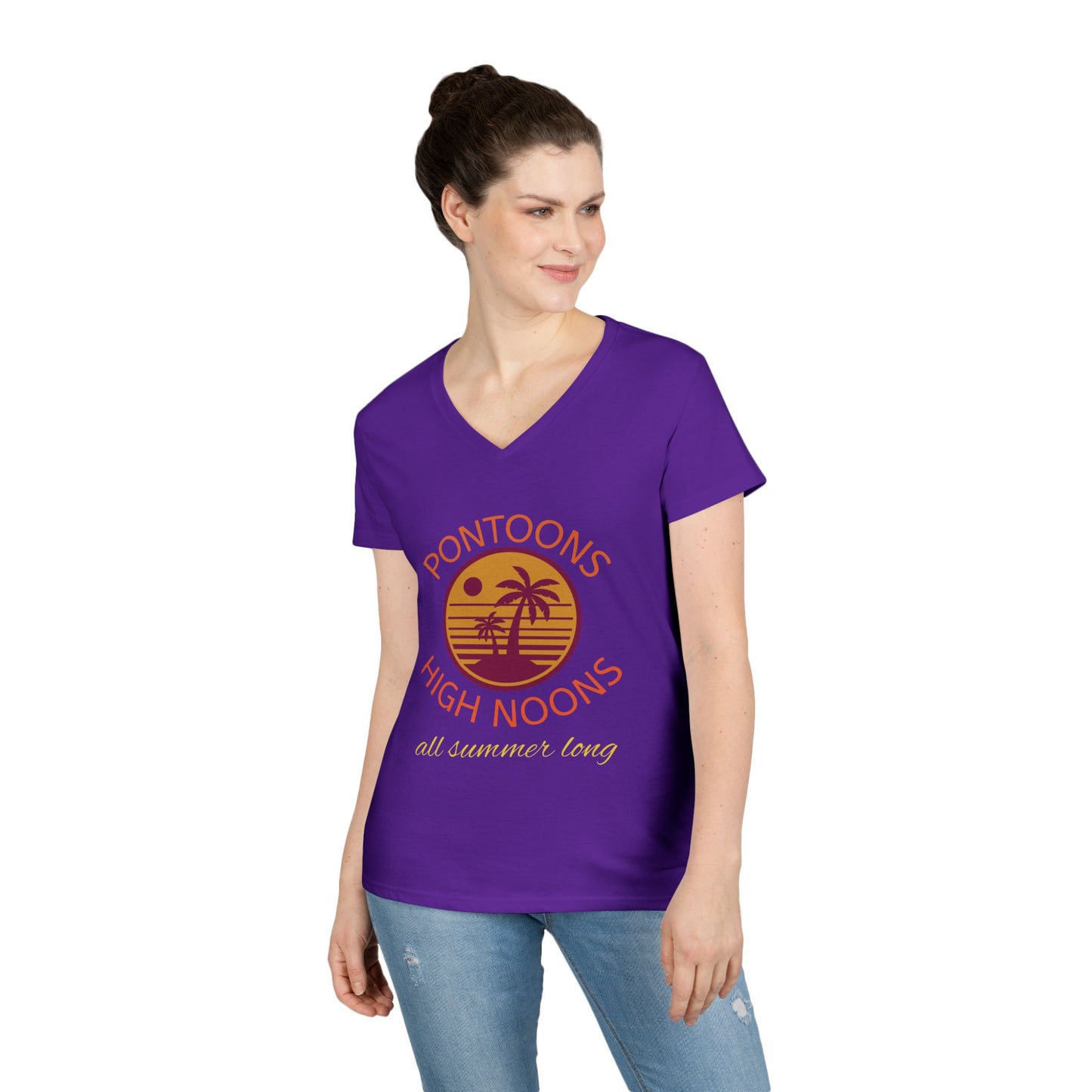 Summer Vibes Ladies' V-Neck T-Shirt - Pontoons High Noons Design