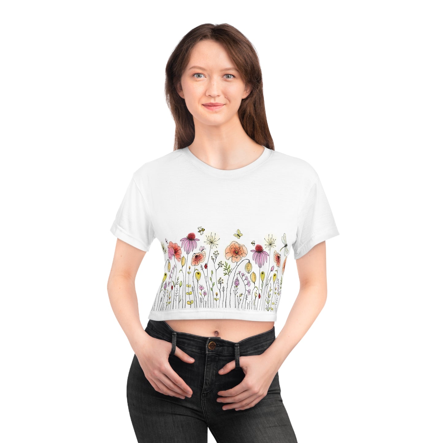 Floral Crop Tee, Perfect for Spring Outfits, Garden Lovers Shirt, Boho Chic Style, Customizable Floral Design, Women's Summer Shirt, Flower