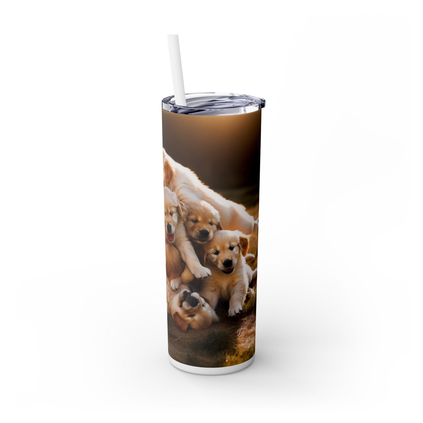 Golden Retriever Puppies Dog Skinny Tumbler with Straw, 20oz