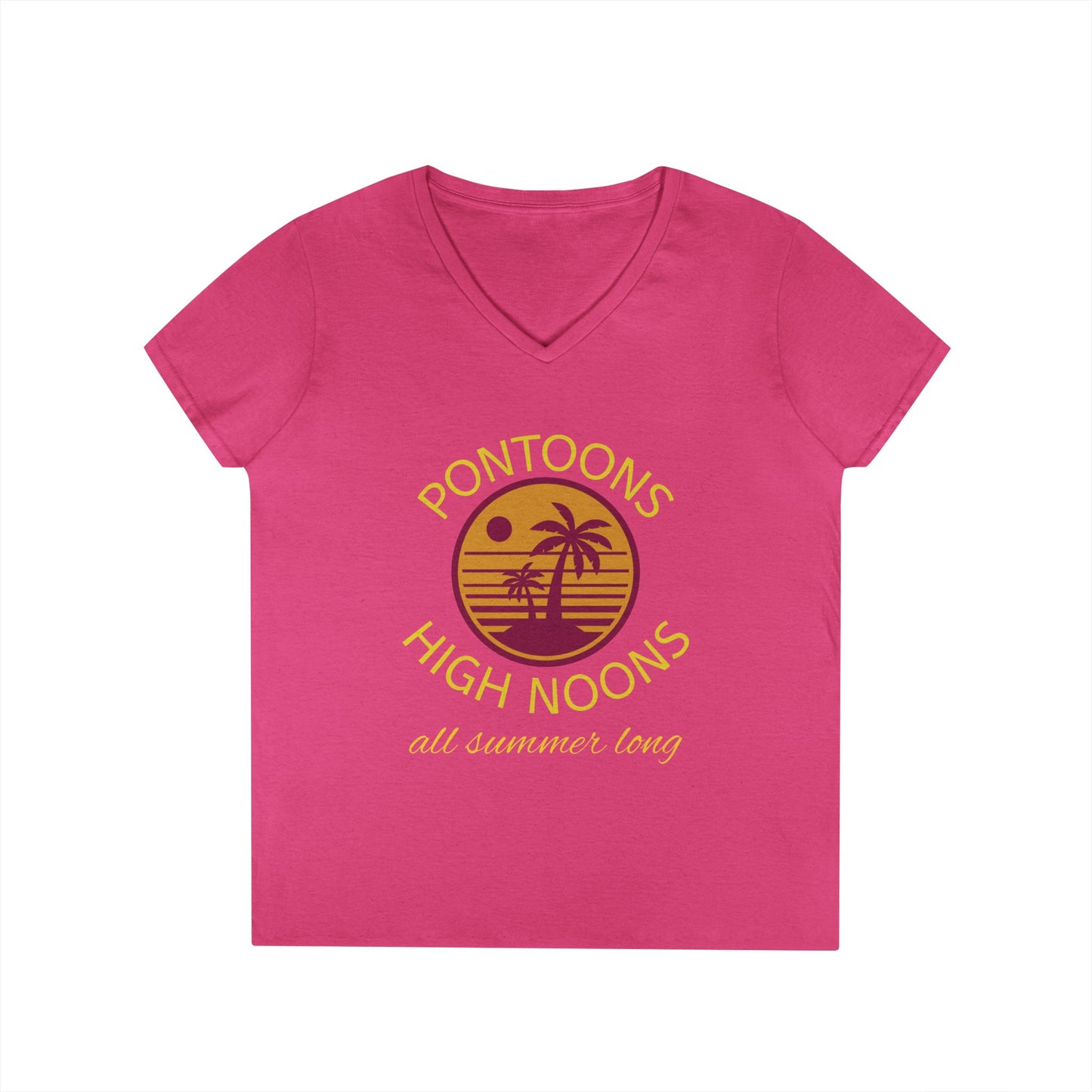 Summer Vibes Ladies' V-Neck T-Shirt - Pontoons High Noons Design