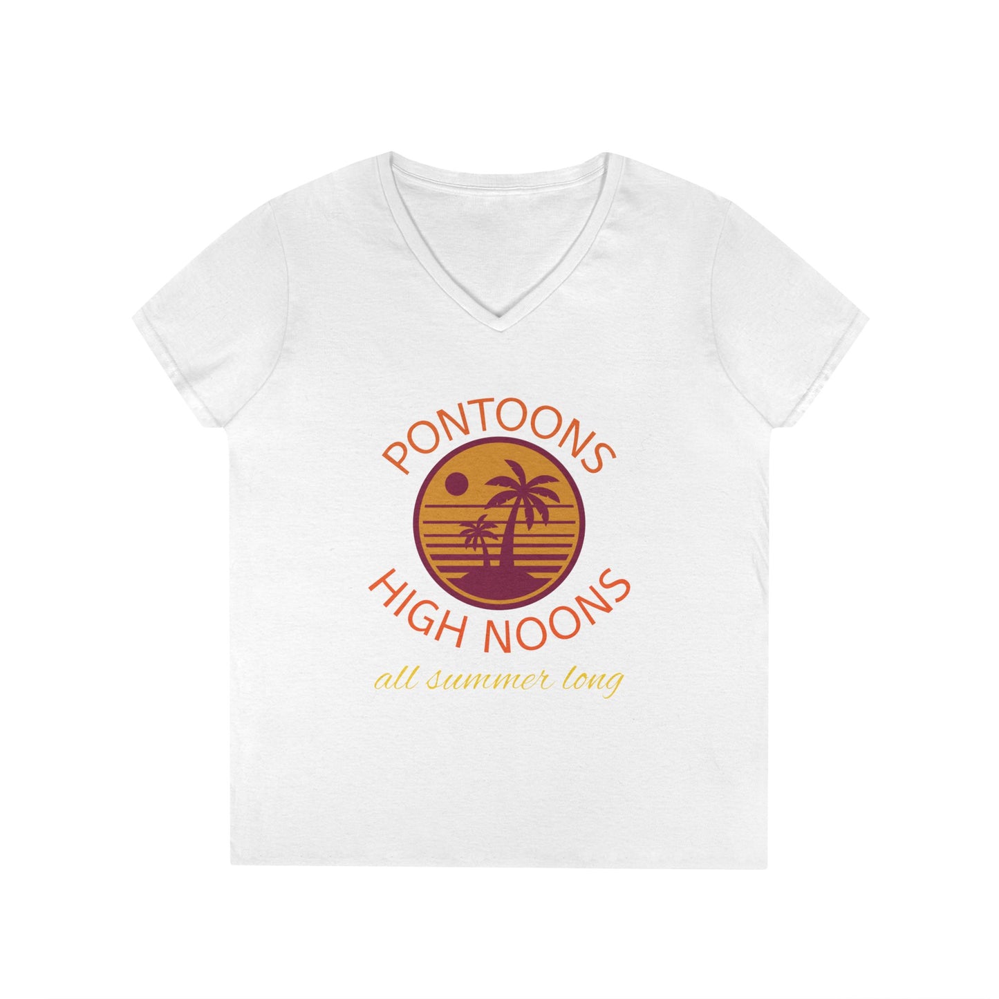 Summer Vibes Ladies' V-Neck T-Shirt - Pontoons High Noons Design