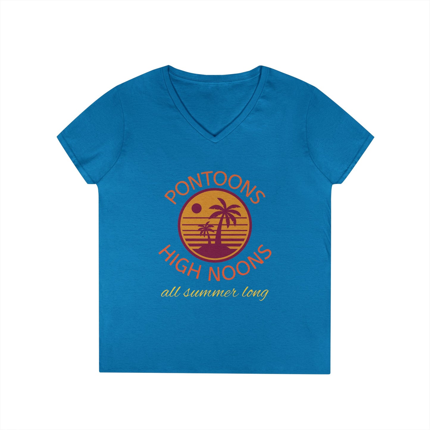 Summer Vibes Ladies' V-Neck T-Shirt - Pontoons High Noons Design