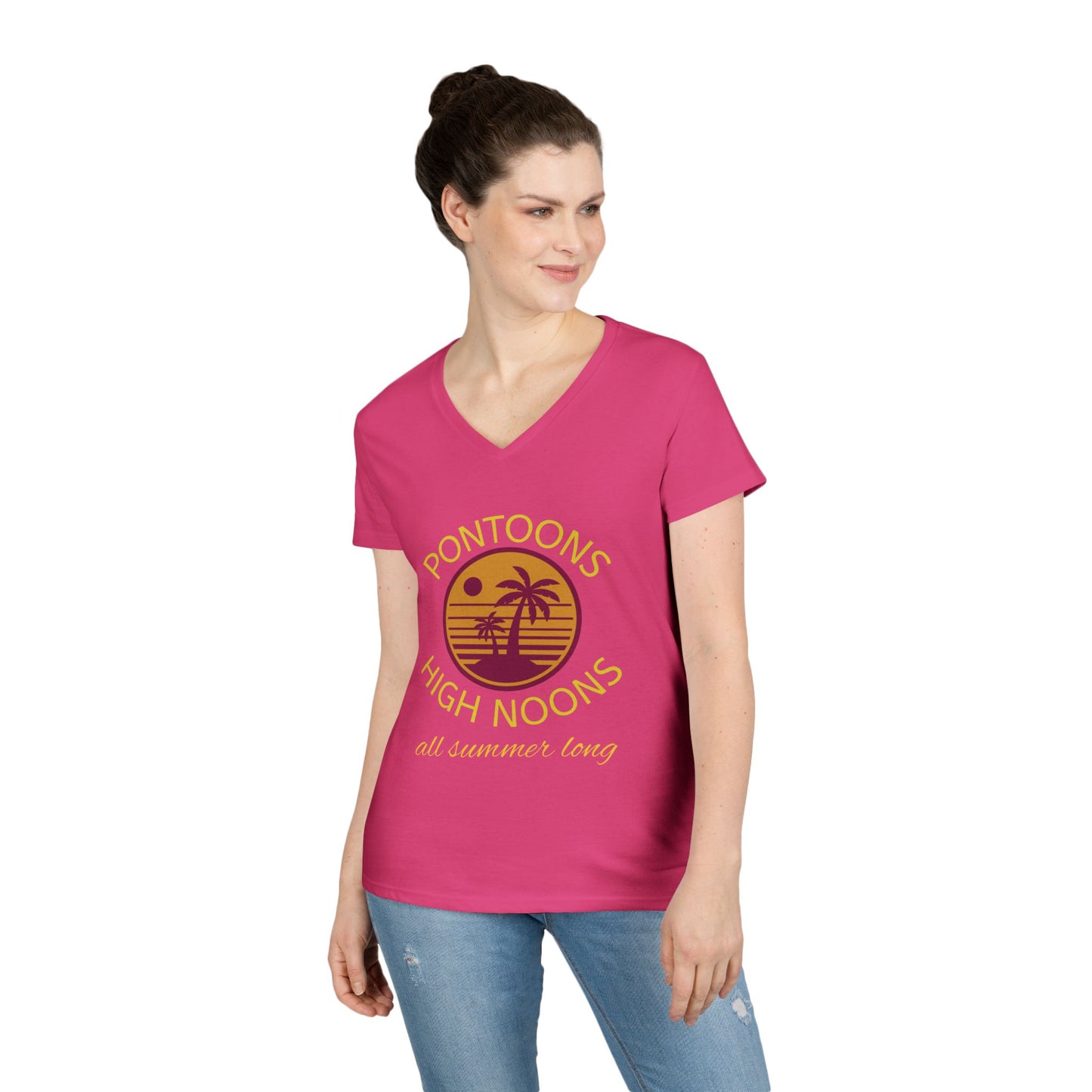 Summer Vibes Ladies' V-Neck T-Shirt - Pontoons High Noons Design