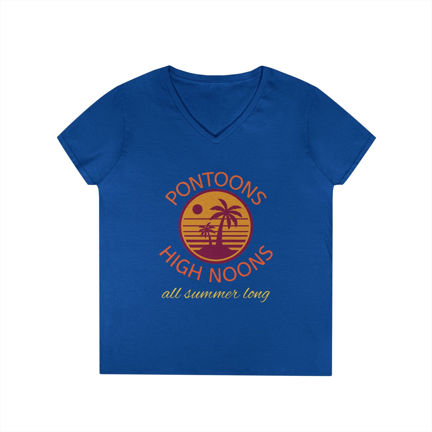 Summer Vibes Ladies' V-Neck T-Shirt - Pontoons High Noons Design