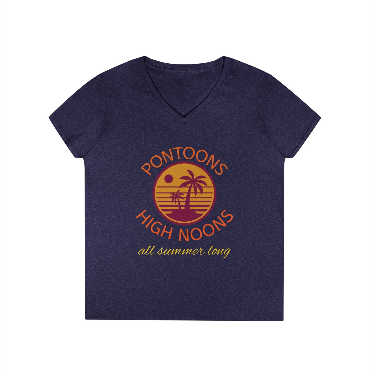 Summer Vibes Ladies' V-Neck T-Shirt - Pontoons High Noons Design