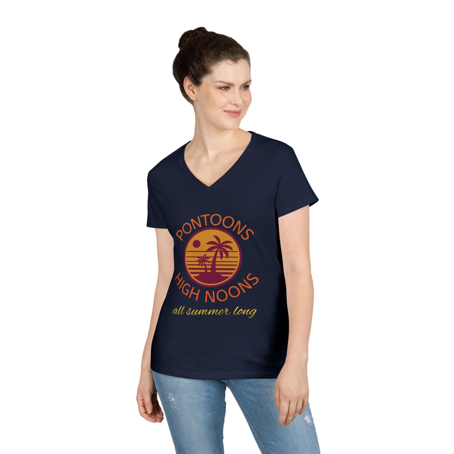 Summer Vibes Ladies' V-Neck T-Shirt - Pontoons High Noons Design