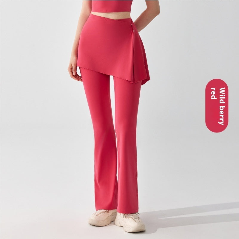 Leggings Nude Feel Detachable Two-piece High Waist Thigh-length Skirt Sports Bell-bottom Pants
