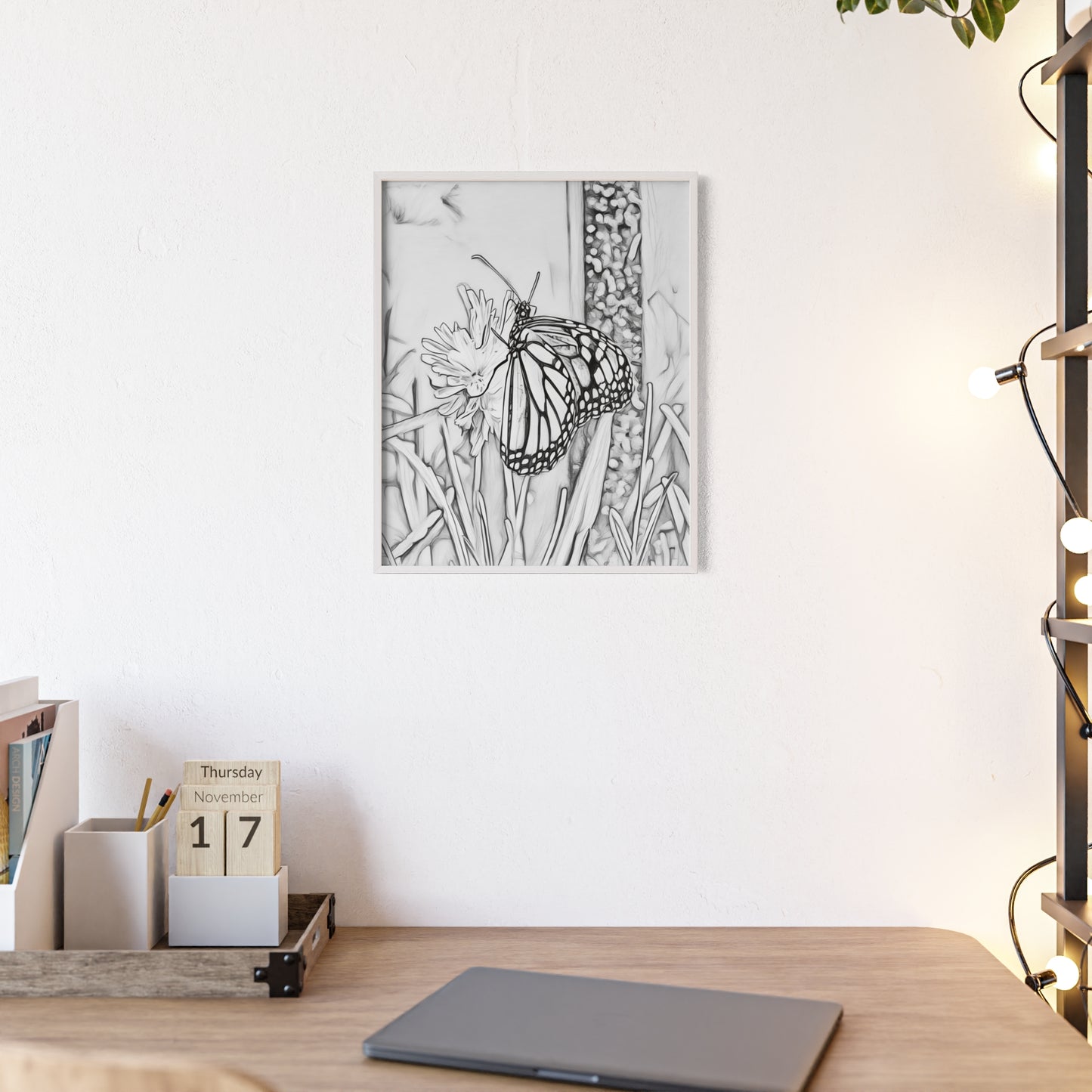 Elegant Butterfly Framed Poster - Black and White Art Decor