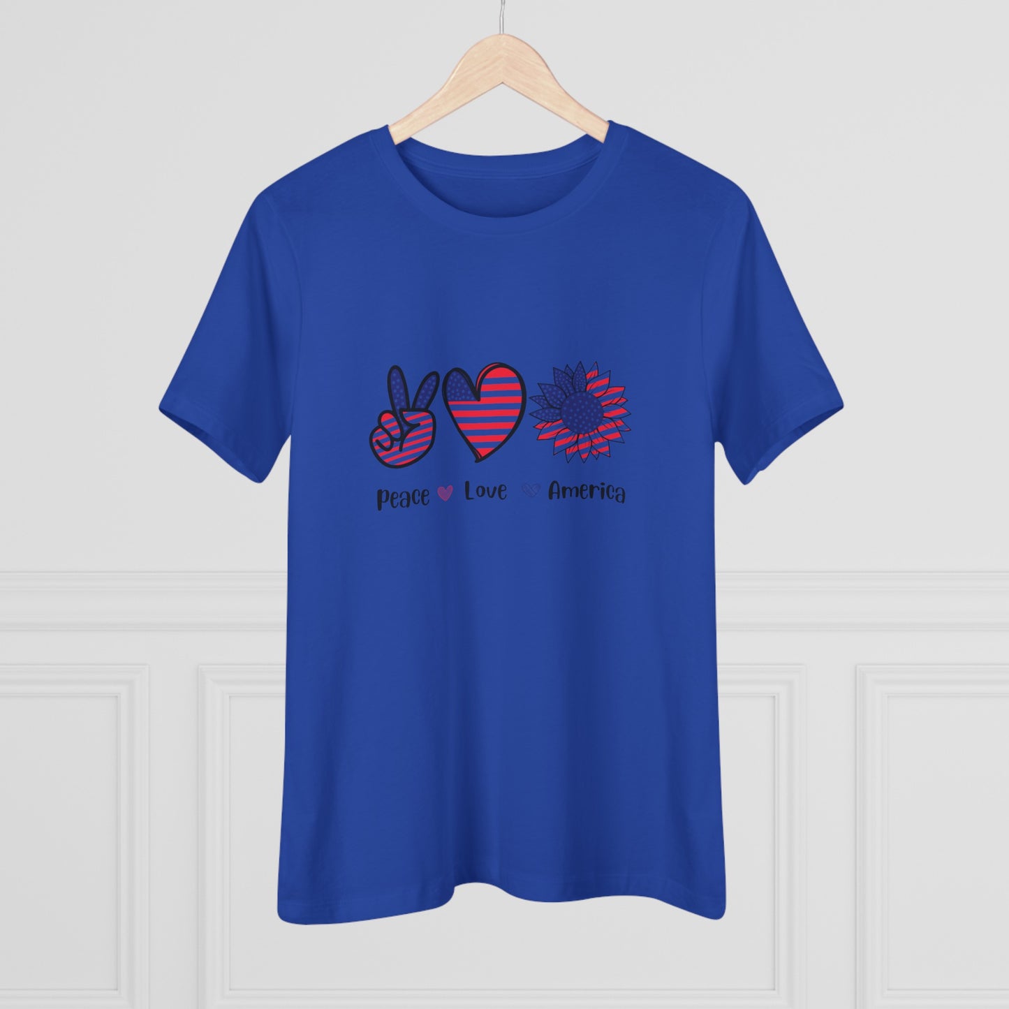 Women's Cotton Tee Peace Love America 4th of July