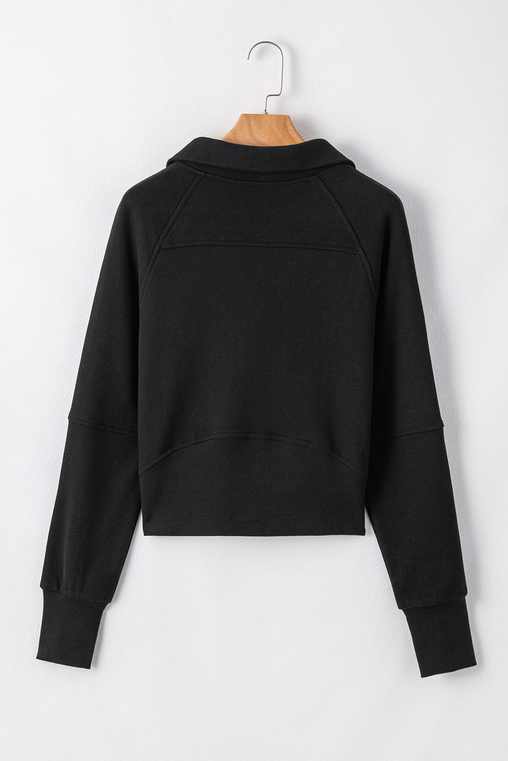 Green Fleece Lined Zip Up Stand Collar Thumbhole Sleeve Sweatshirt