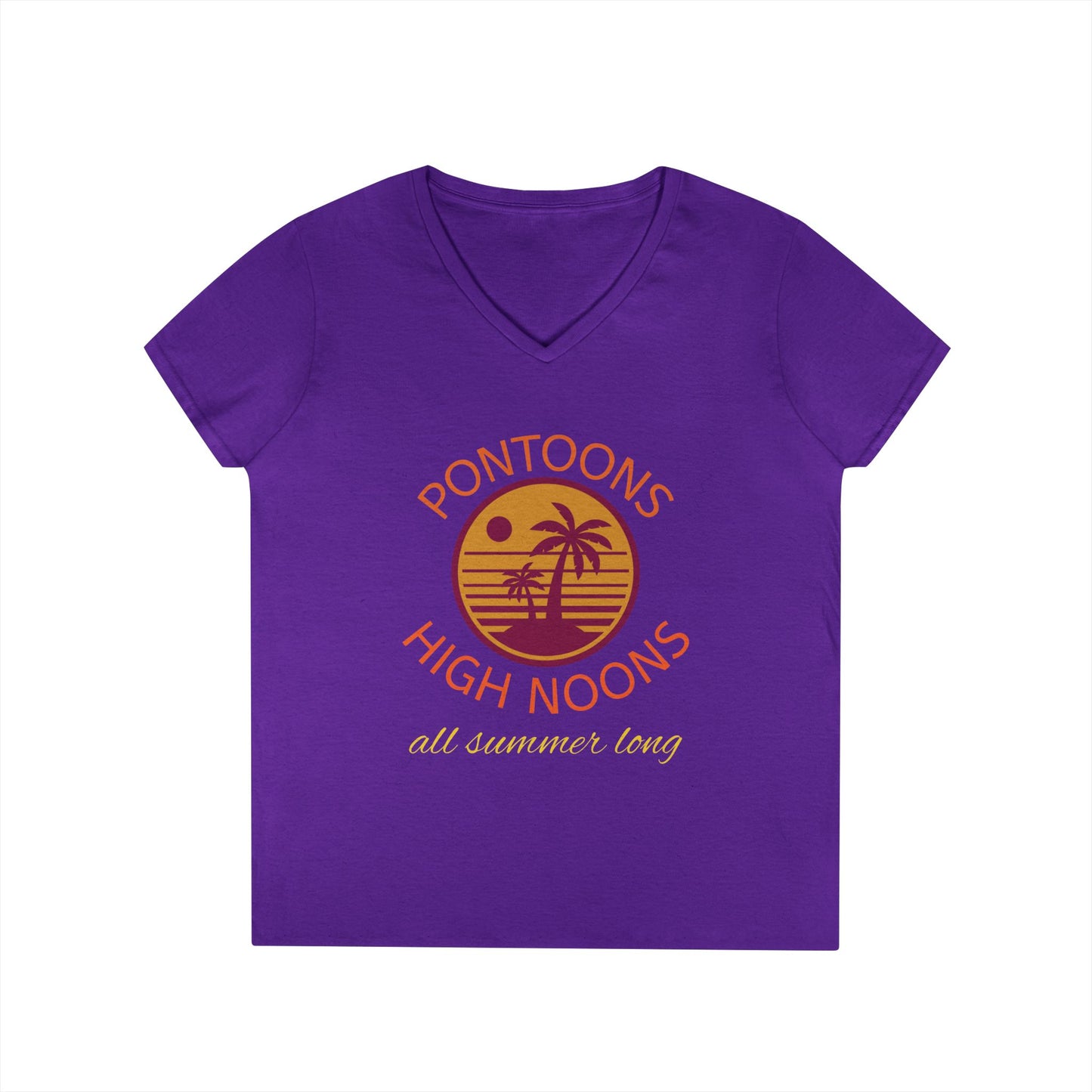 Summer Vibes Ladies' V-Neck T-Shirt - Pontoons High Noons Design