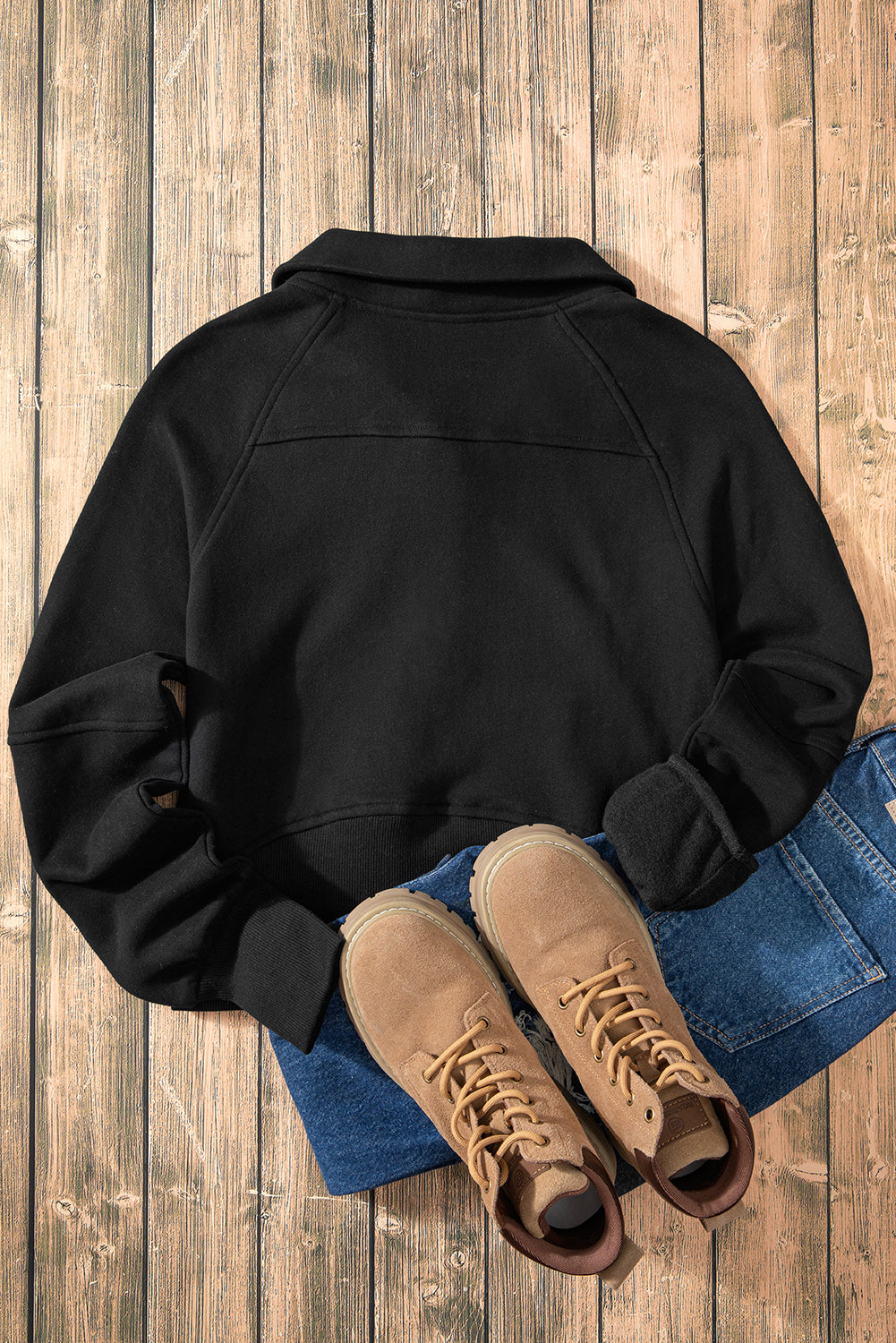 Green Fleece Lined Zip Up Stand Collar Thumbhole Sleeve Sweatshirt