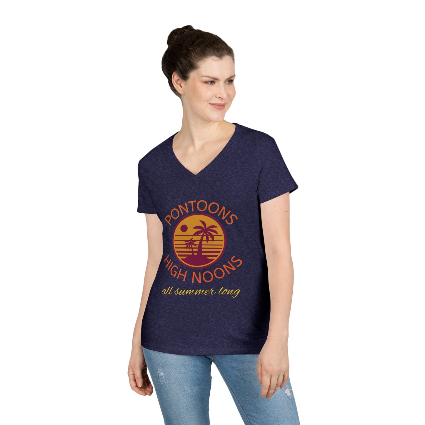 Summer Vibes Ladies' V-Neck T-Shirt - Pontoons High Noons Design