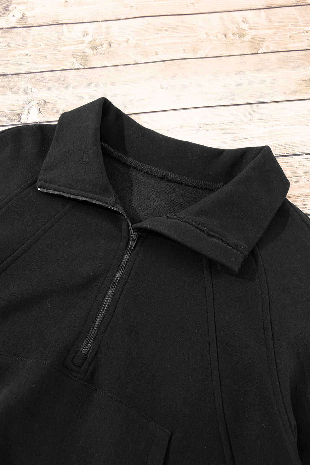 Green Fleece Lined Zip Up Stand Collar Thumbhole Sleeve Sweatshirt