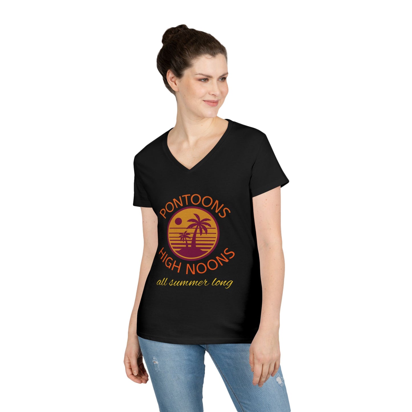 Summer Vibes Ladies' V-Neck T-Shirt - Pontoons High Noons Design