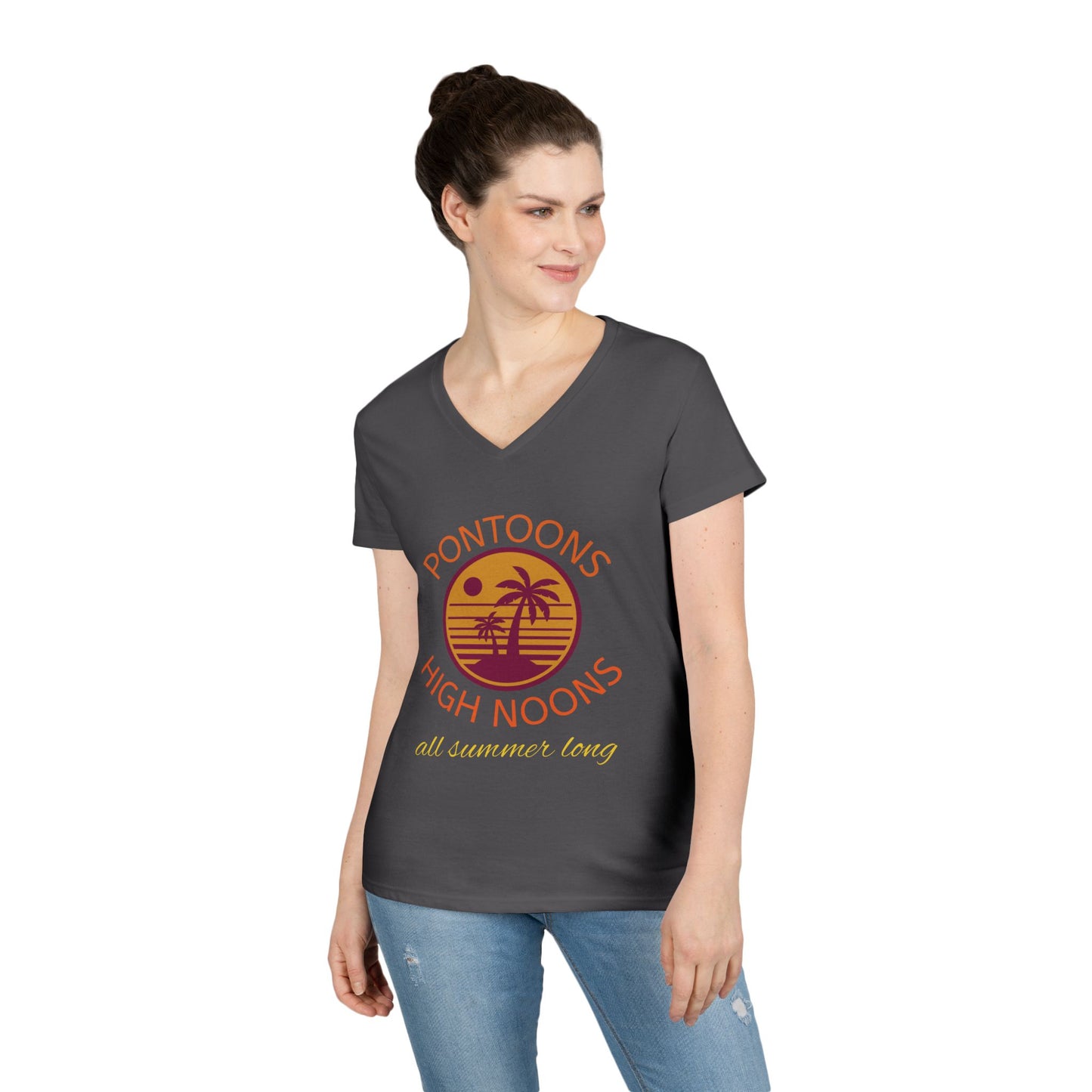 Summer Vibes Ladies' V-Neck T-Shirt - Pontoons High Noons Design