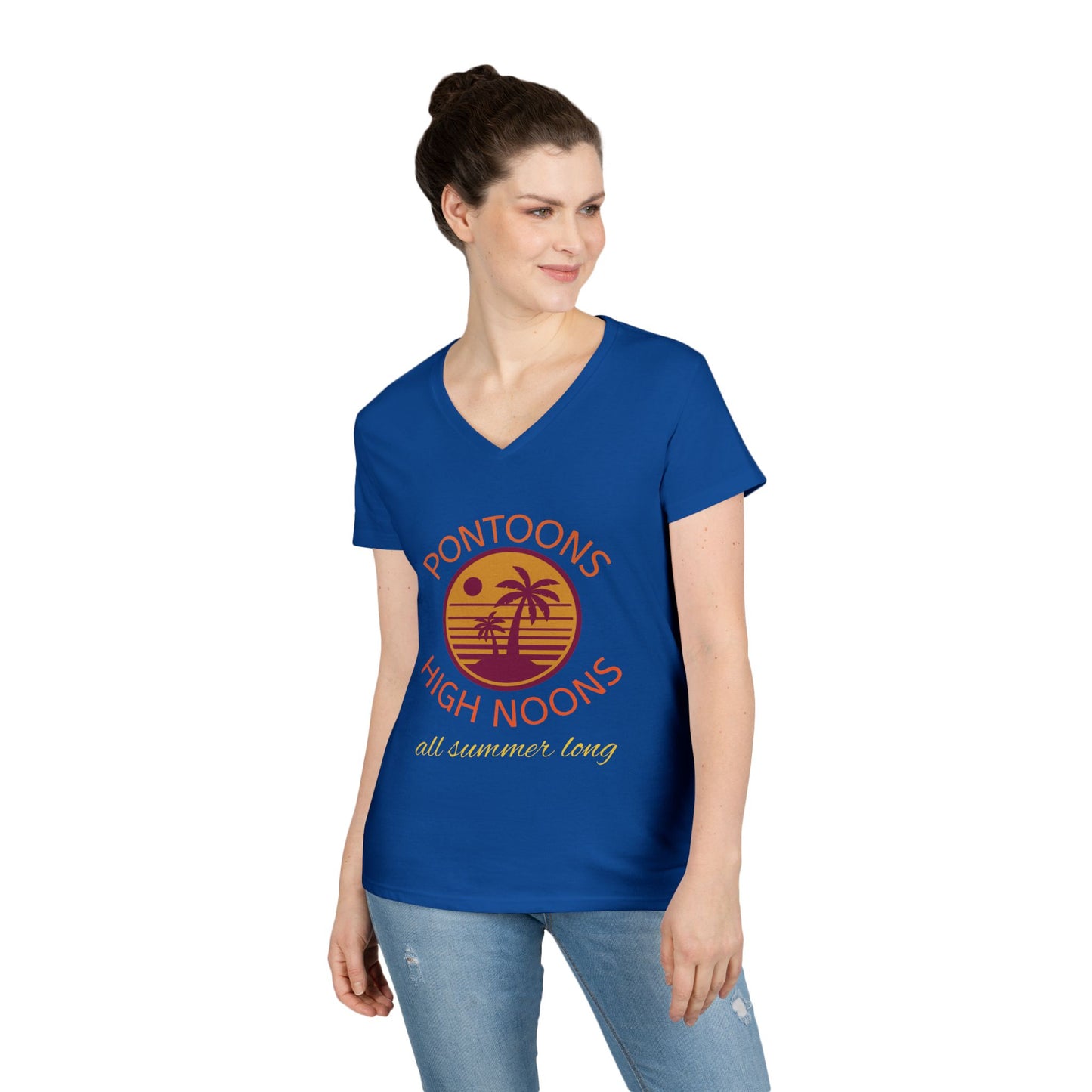 Summer Vibes Ladies' V-Neck T-Shirt - Pontoons High Noons Design