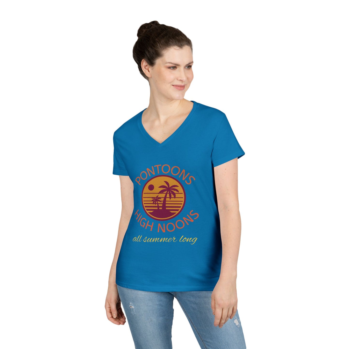 Summer Vibes Ladies' V-Neck T-Shirt - Pontoons High Noons Design