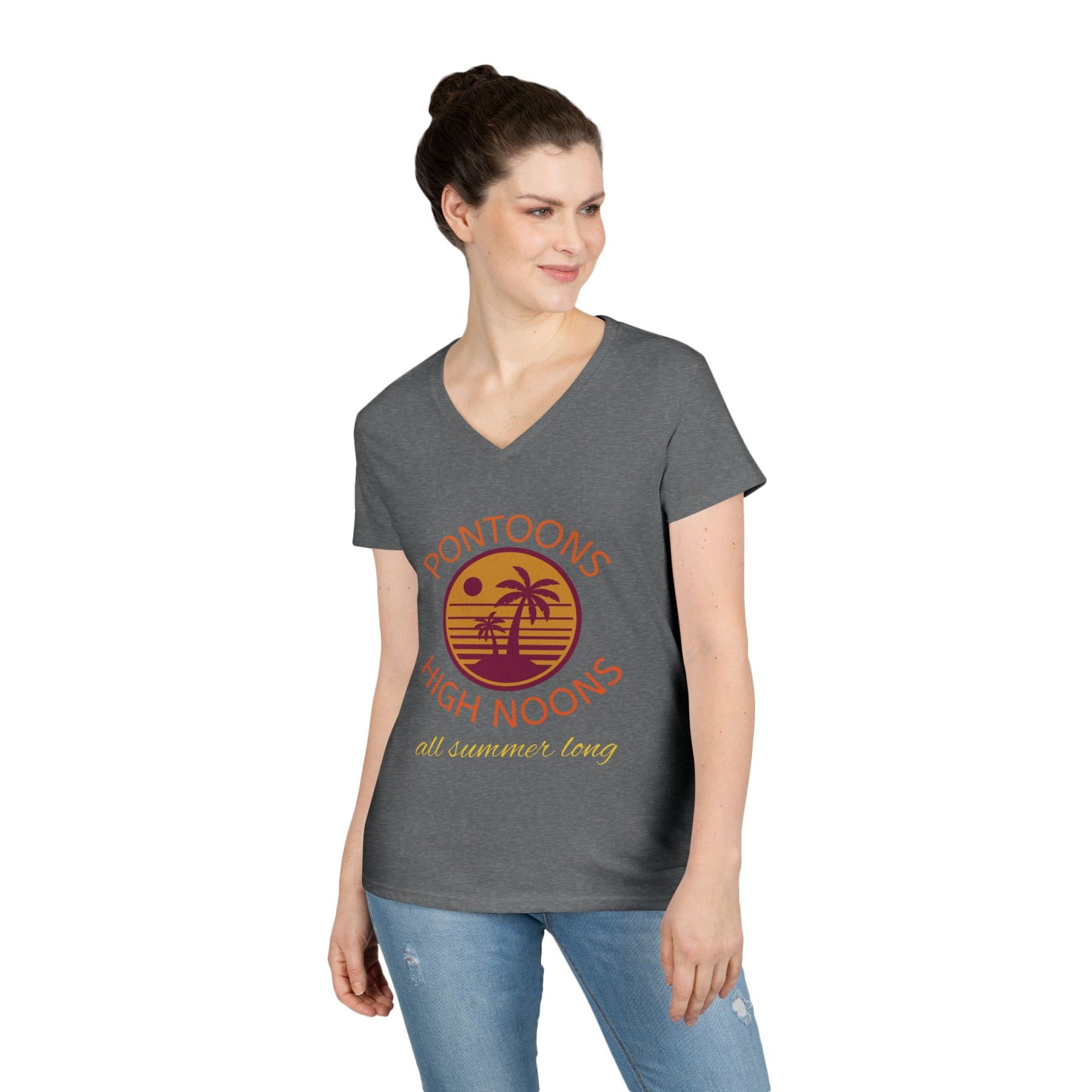 Summer Vibes Ladies' V-Neck T-Shirt - Pontoons High Noons Design