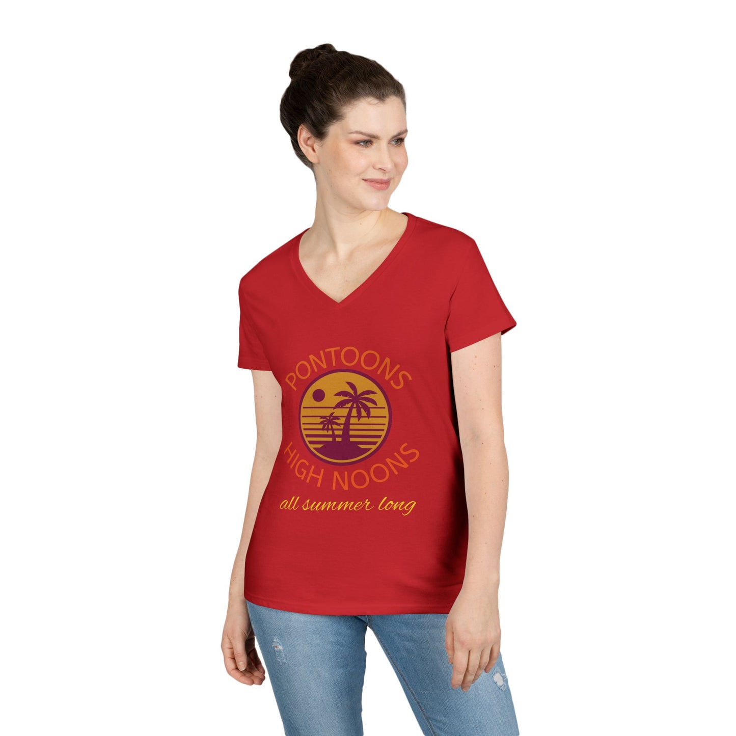 Summer Vibes Ladies' V-Neck T-Shirt - Pontoons High Noons Design