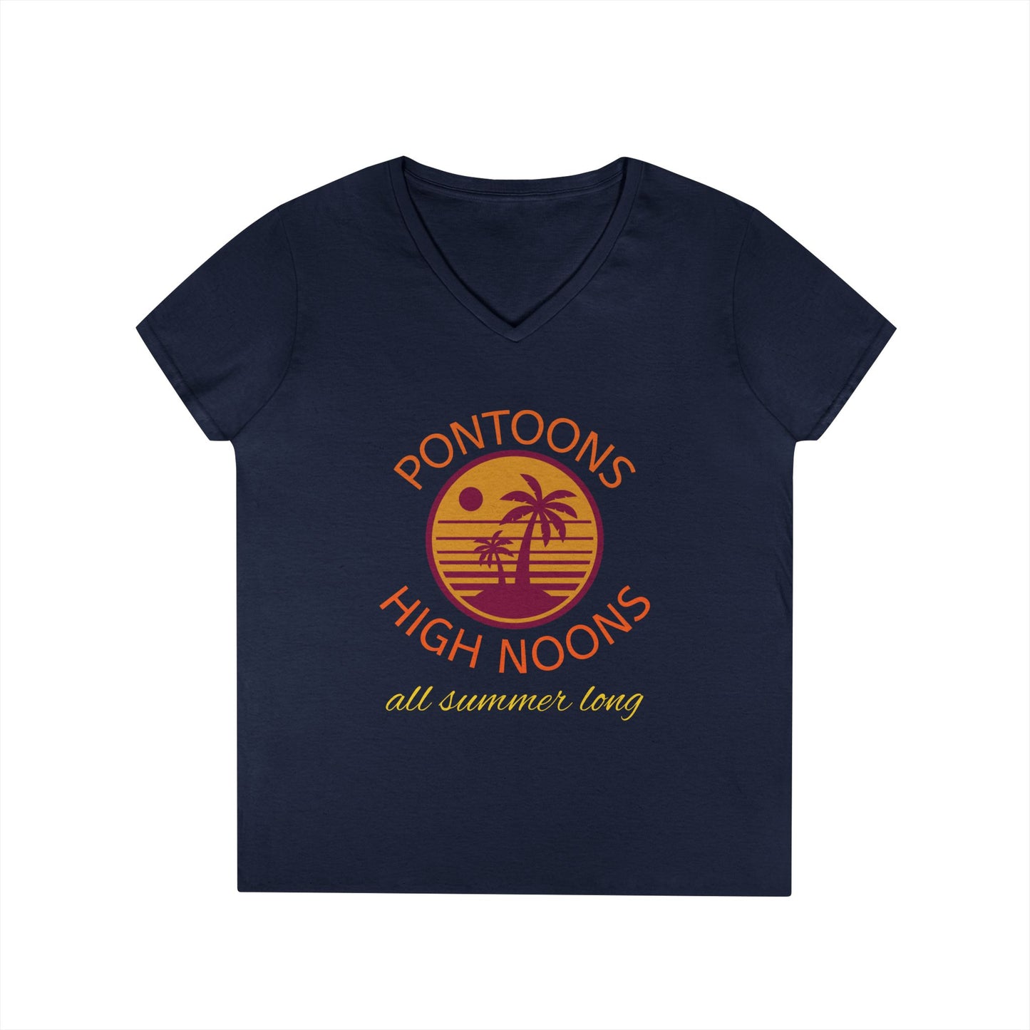 Summer Vibes Ladies' V-Neck T-Shirt - Pontoons High Noons Design