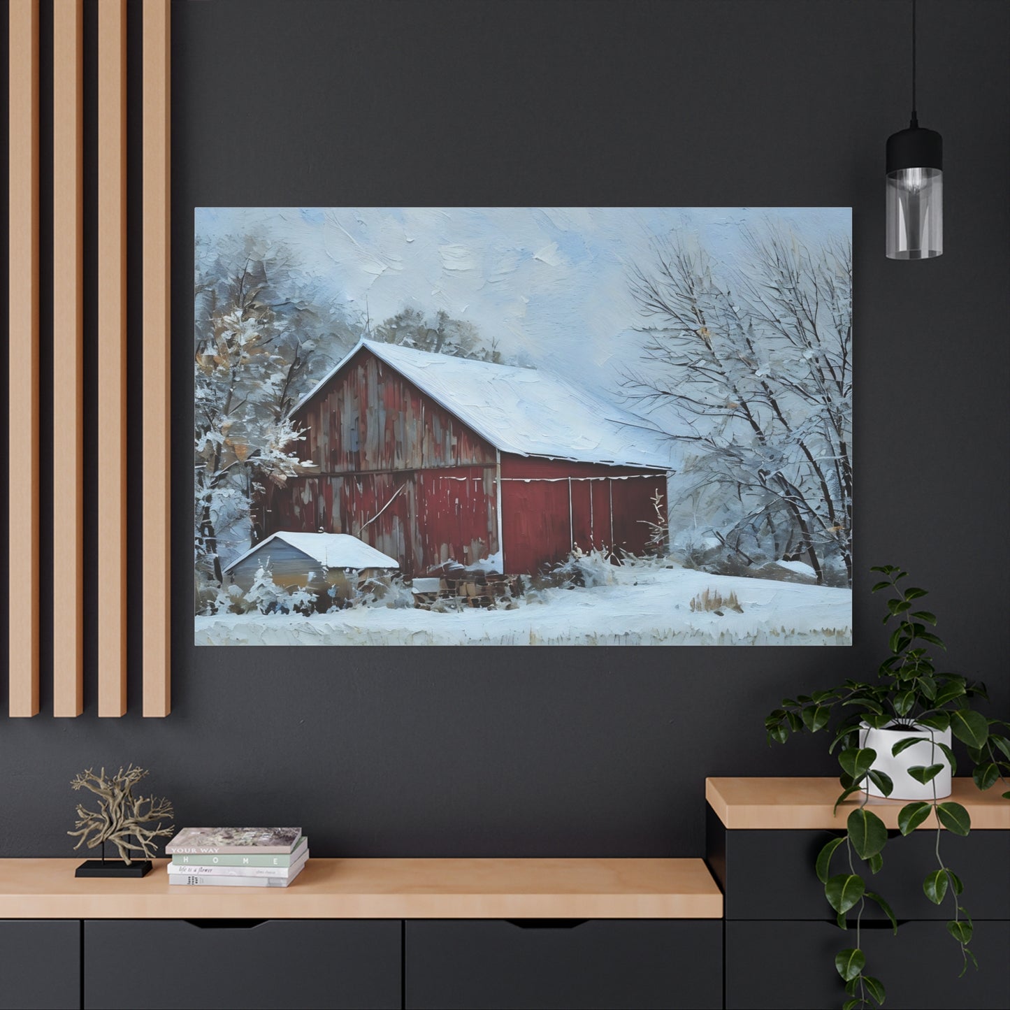 Winter Barn Canvas Art Print - Cozy Farmhouse Decor