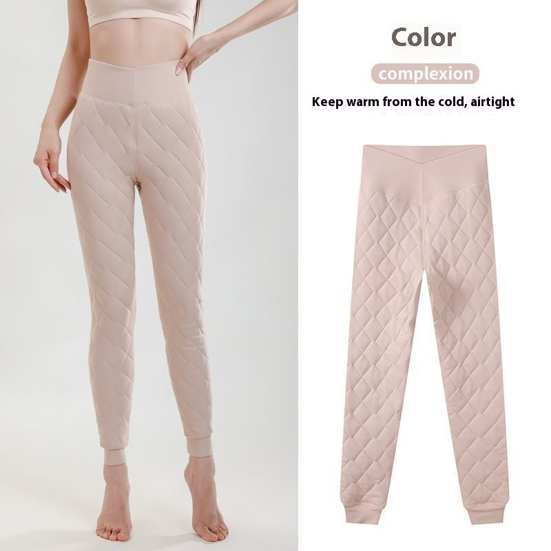 Leggings Warm Thickened Cashmere Winter Rhombus Stitching Pants Outerwear High Waist Slim Trousers Women Clothing