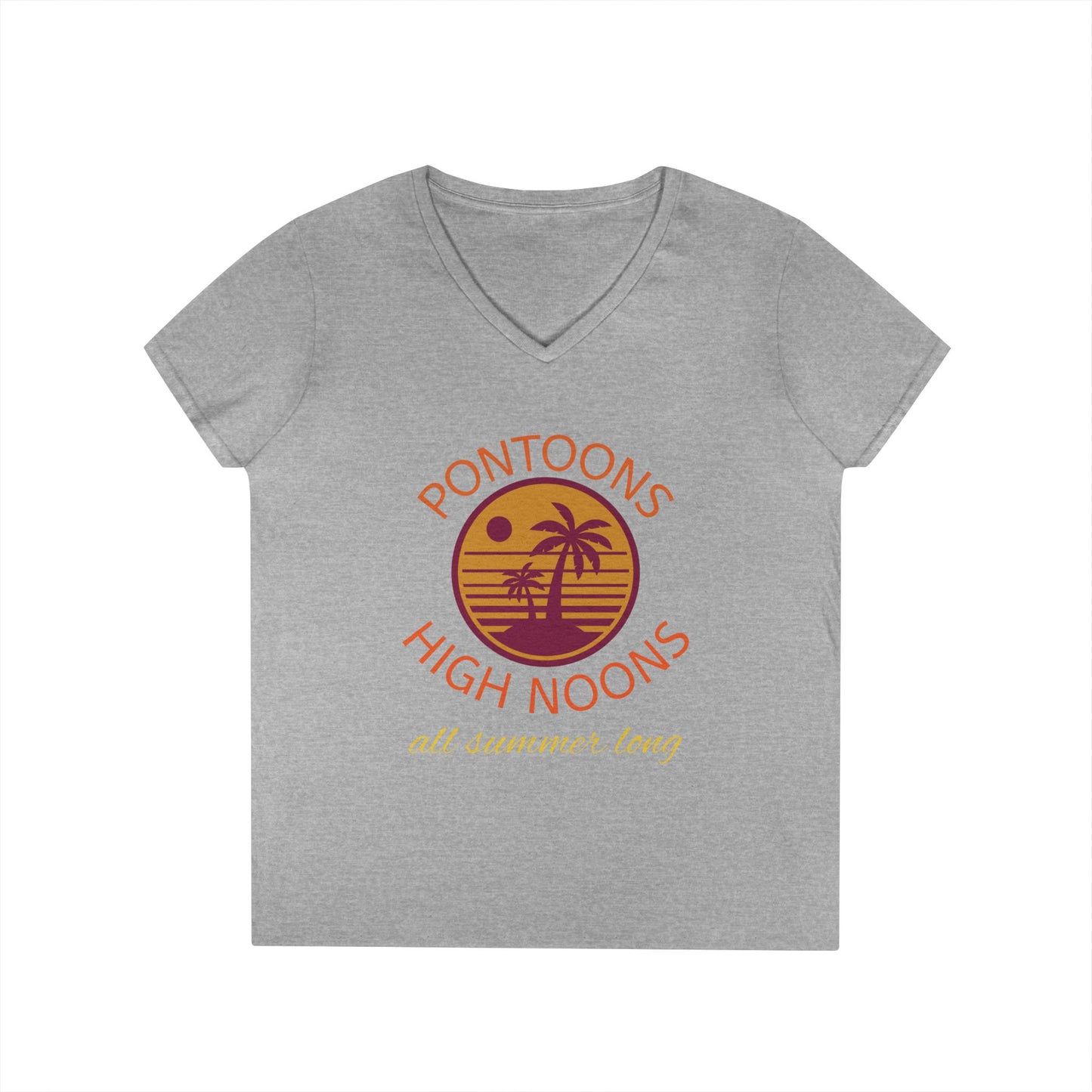 Summer Vibes Ladies' V-Neck T-Shirt - Pontoons High Noons Design