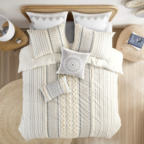 Full Queen Cotton Printed Duvet Cover Set With Chenille Bedding