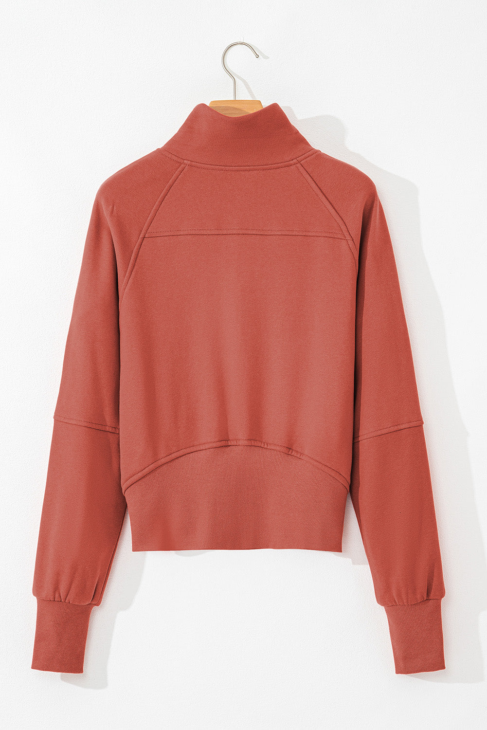 Green Fleece Lined Zip Up Stand Collar Thumbhole Sleeve Sweatshirt
