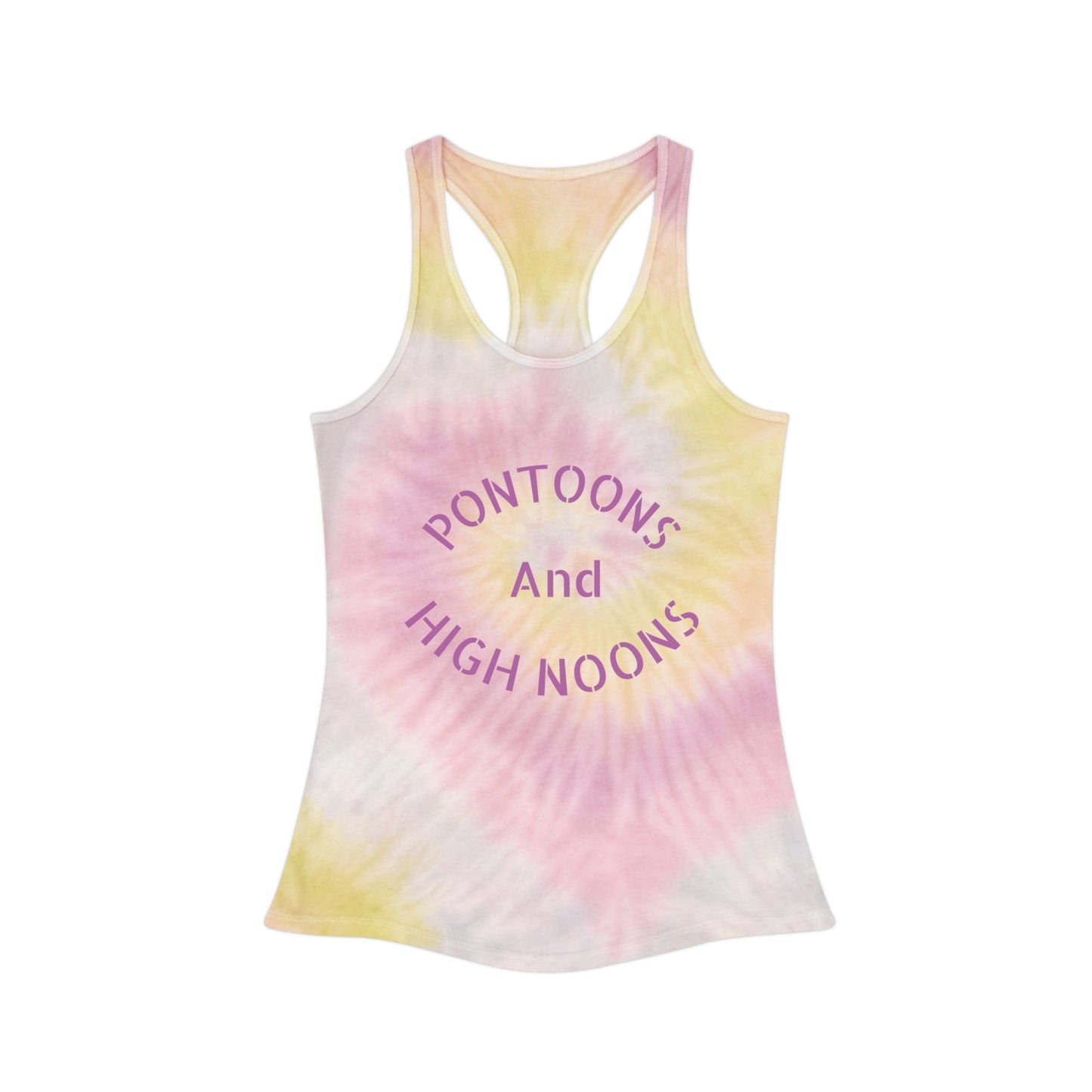 Pontoons and High Noons Tie Dye Racerback Tank Top - Chill Summer Vibe for Outdoor Fun
