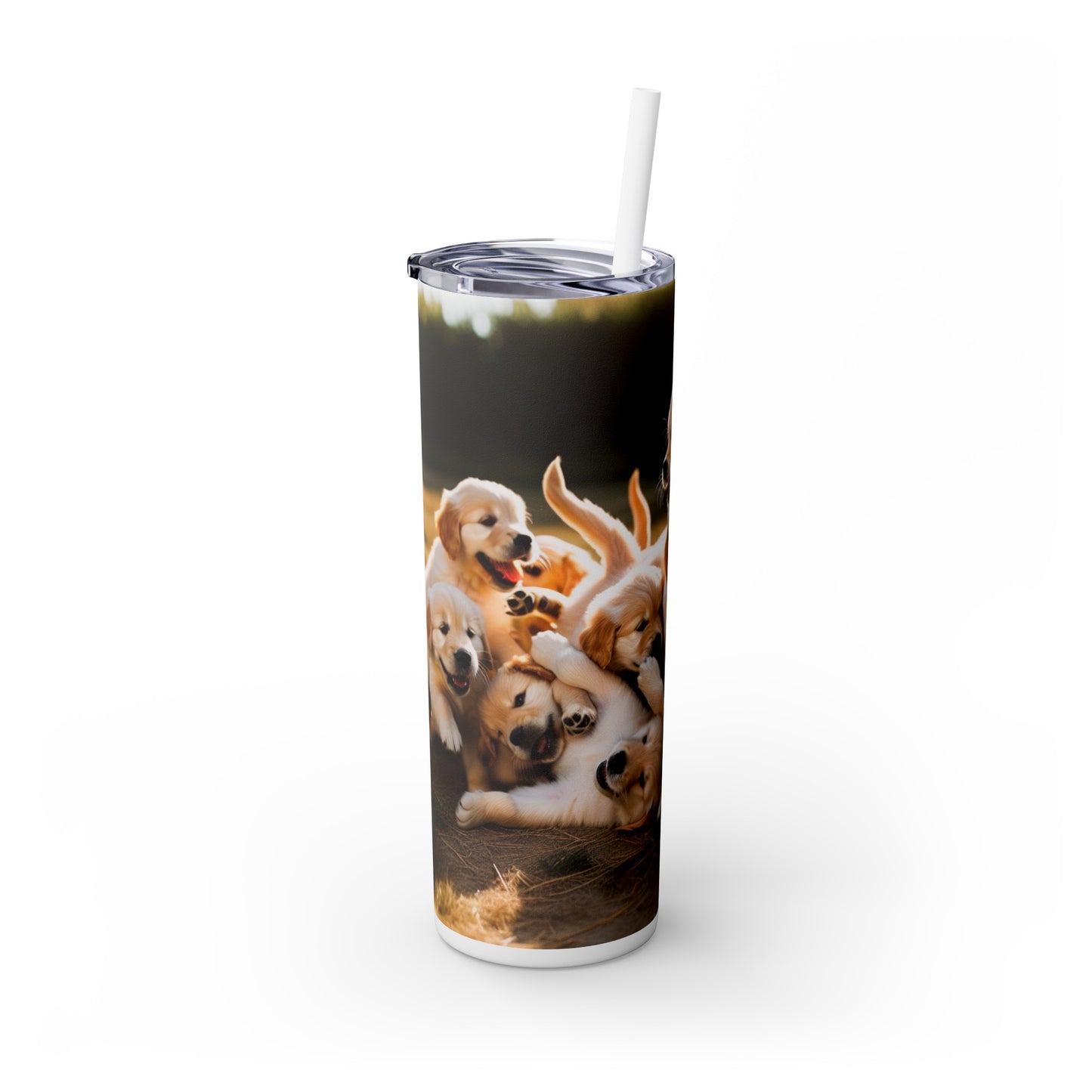 Golden Retriever Puppies Dog Skinny Tumbler with Straw, 20oz
