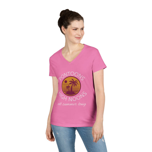 Summer Vibes Ladies' V-Neck T-Shirt - Pontoons High Noons Design