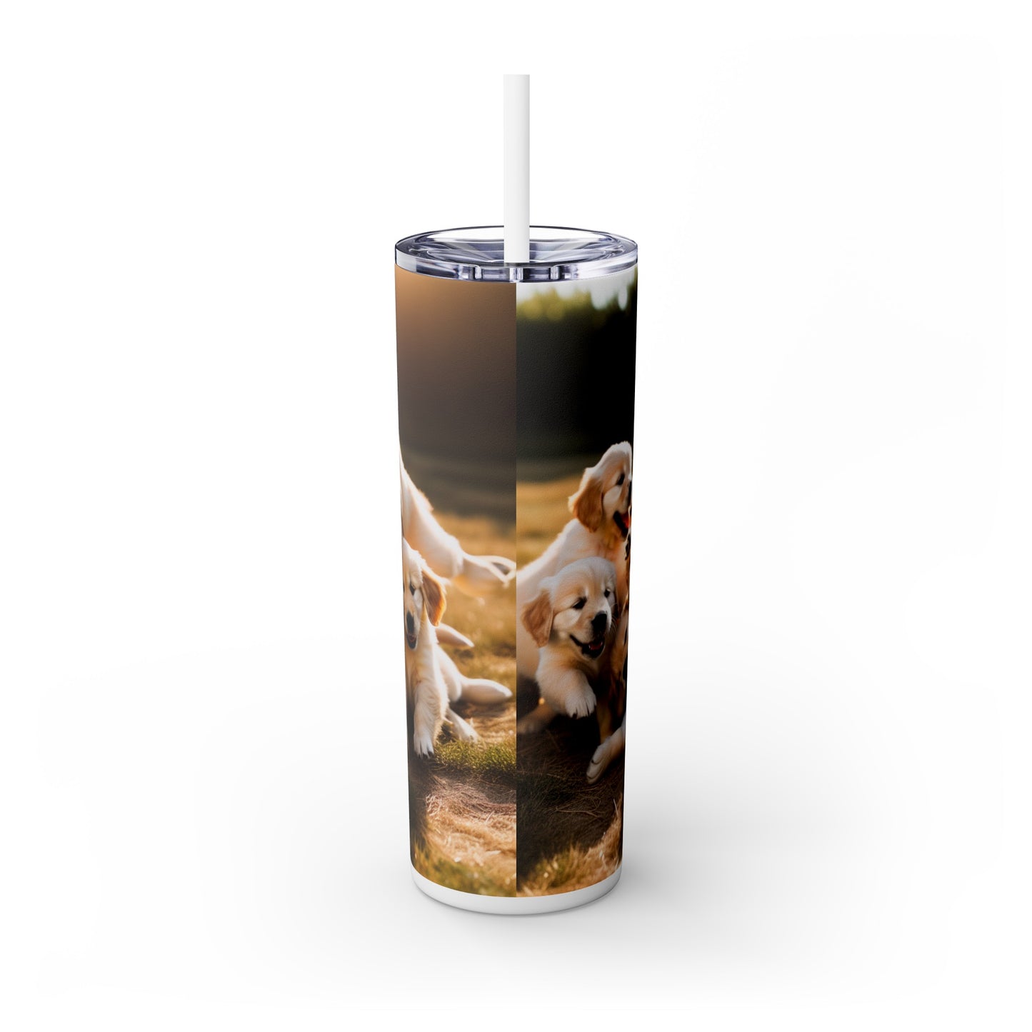Golden Retriever Puppies Dog Skinny Tumbler with Straw, 20oz