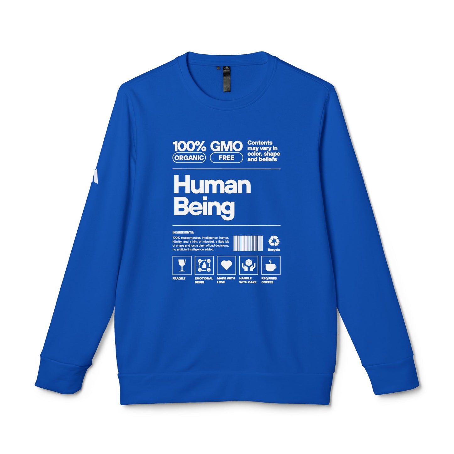 Quality Unisex Fleece Crewneck Sweatshirt Human Being Funny NON GMO
