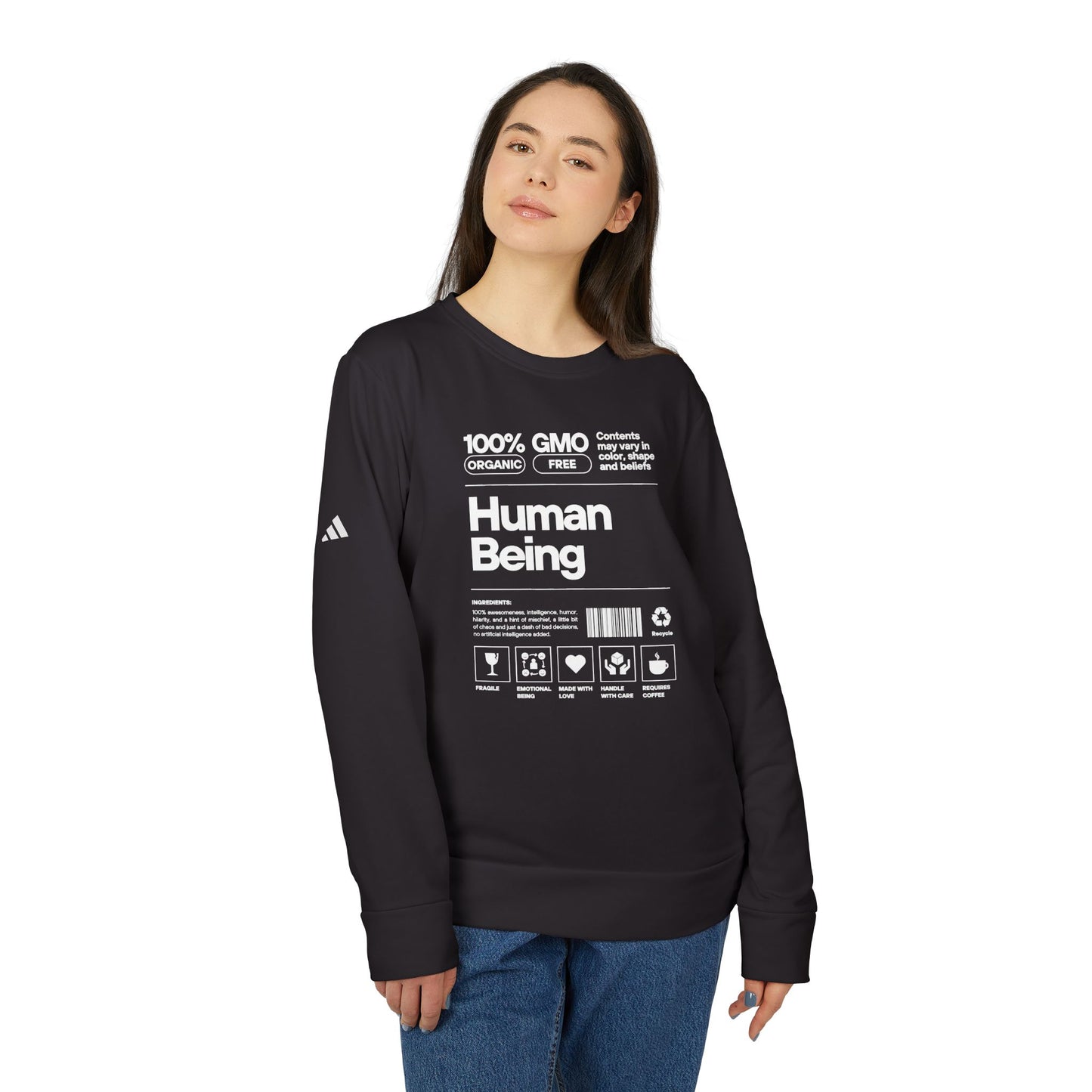 Quality Unisex Fleece Crewneck Sweatshirt Human Being Funny NON GMO