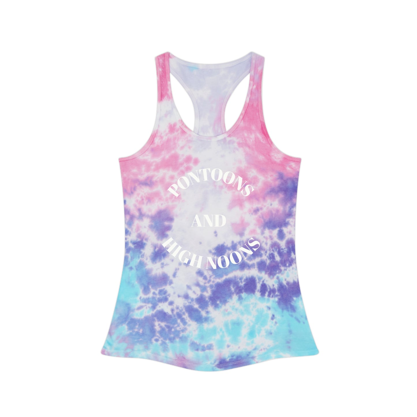 Pontoons and High Noons Tie Dye Racerback Tank Top - Chill Summer Vibe for Outdoor Fun