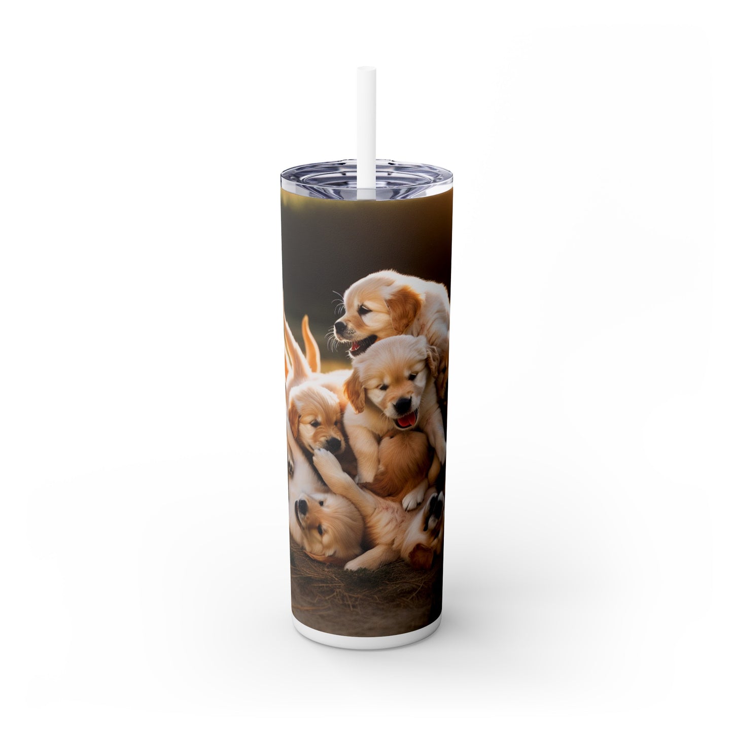 Golden Retriever Puppies Dog Skinny Tumbler with Straw, 20oz