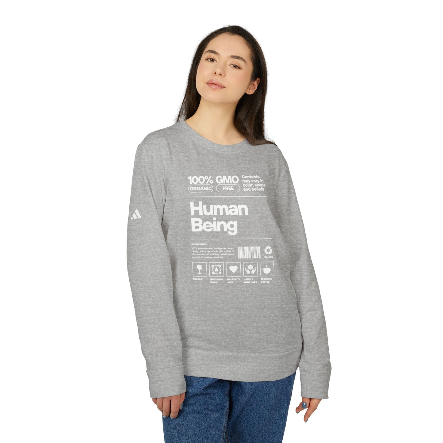 Quality Unisex Fleece Crewneck Sweatshirt Human Being Funny NON GMO